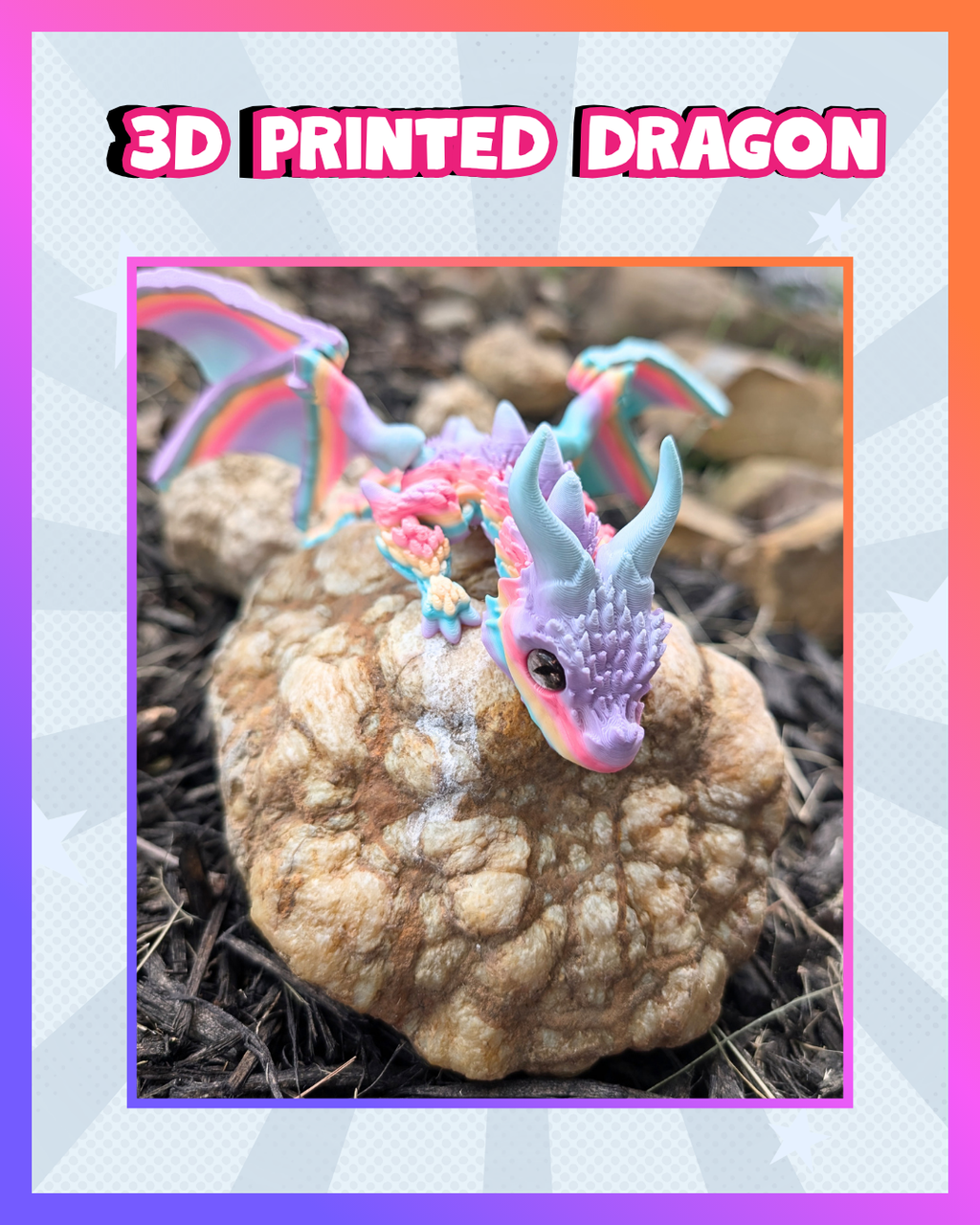 3D Printed Pastel Dragon Flexi Fidget toy