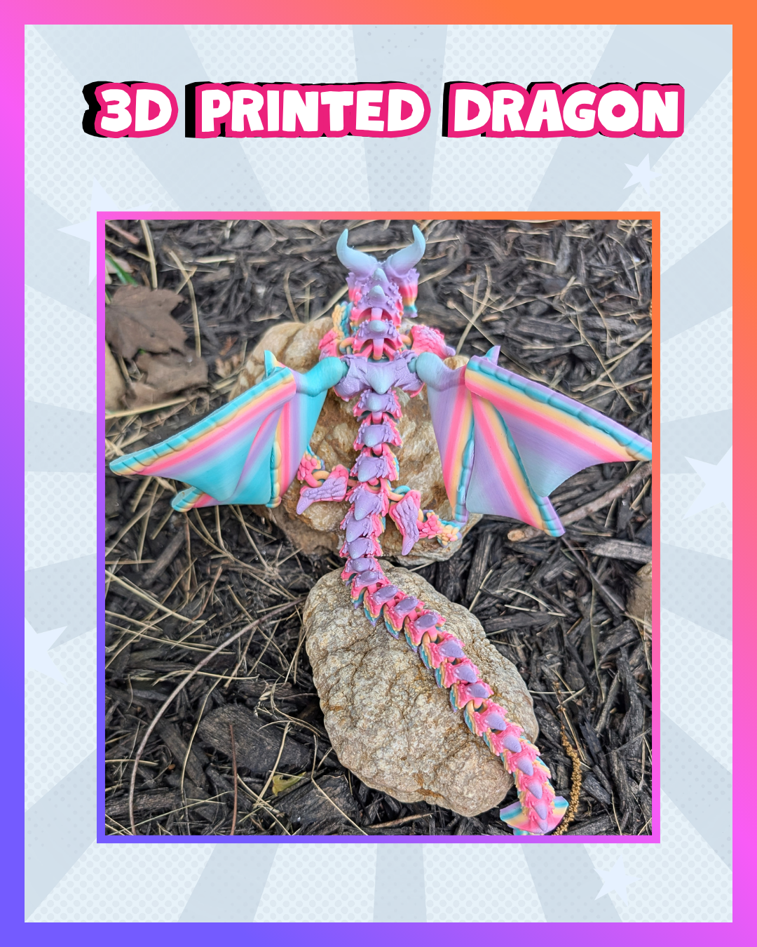 3D Printed Pastel Dragon Flexi Fidget toy