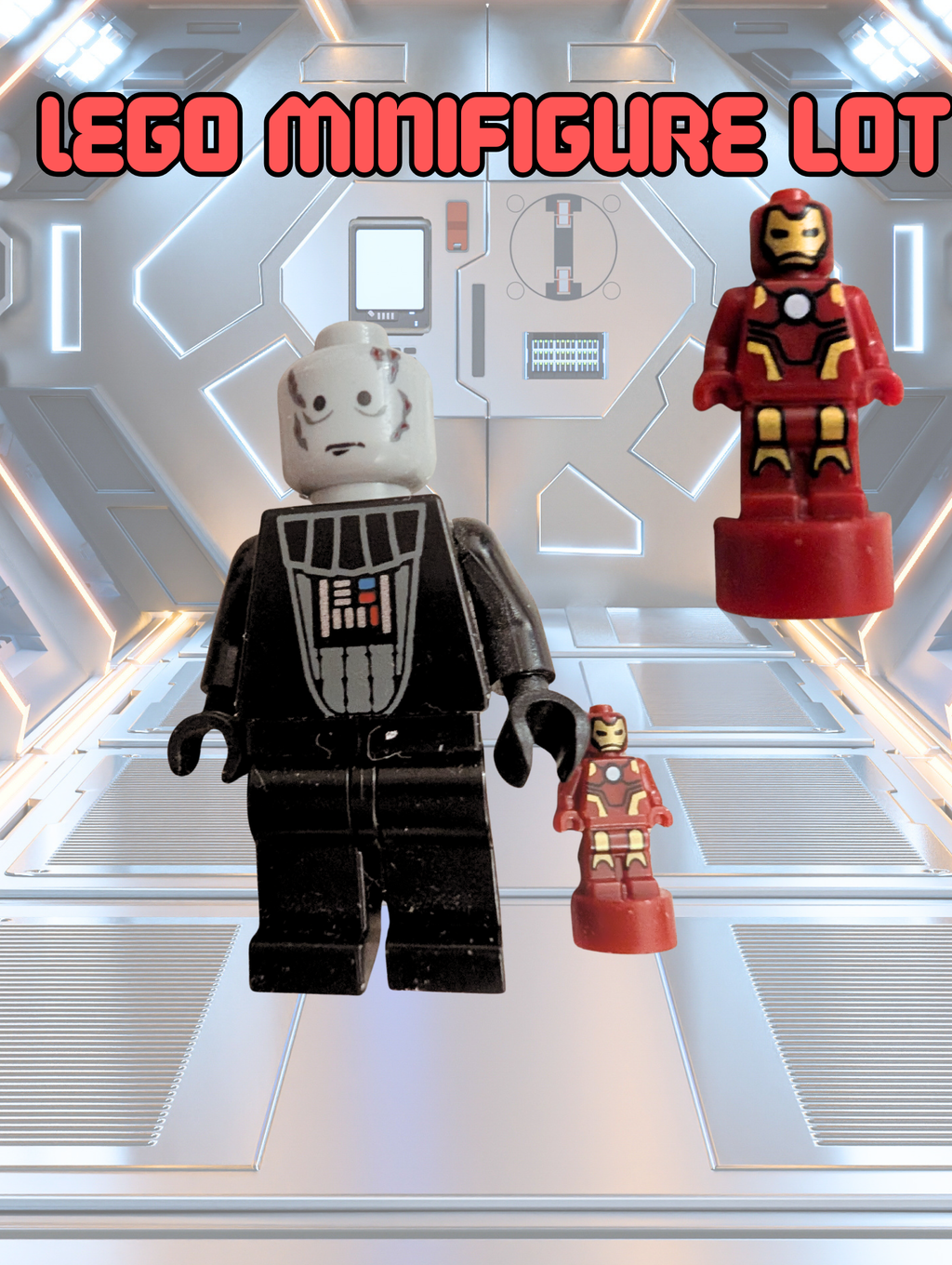 LEGO Collector Minifigure Lot – Emperor Zurg (2010), Darth Vader 1999, Hermione Granger, Iron Man Trophy – Authentic Mixed Theme Set