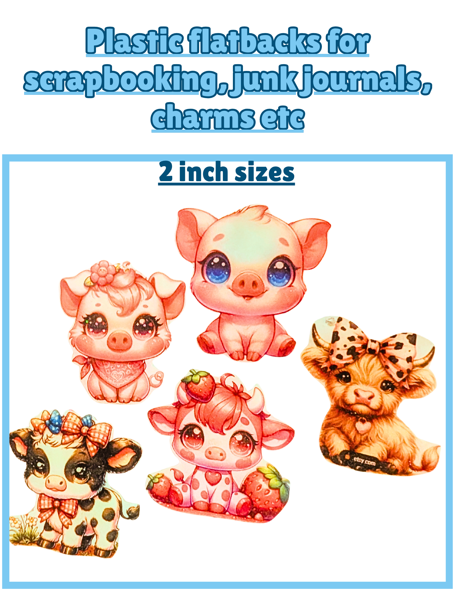 Kawaii Farm Animal Plastic Flatbacks for Scrapbooking, Junk Journals, Charms – 2 Inch