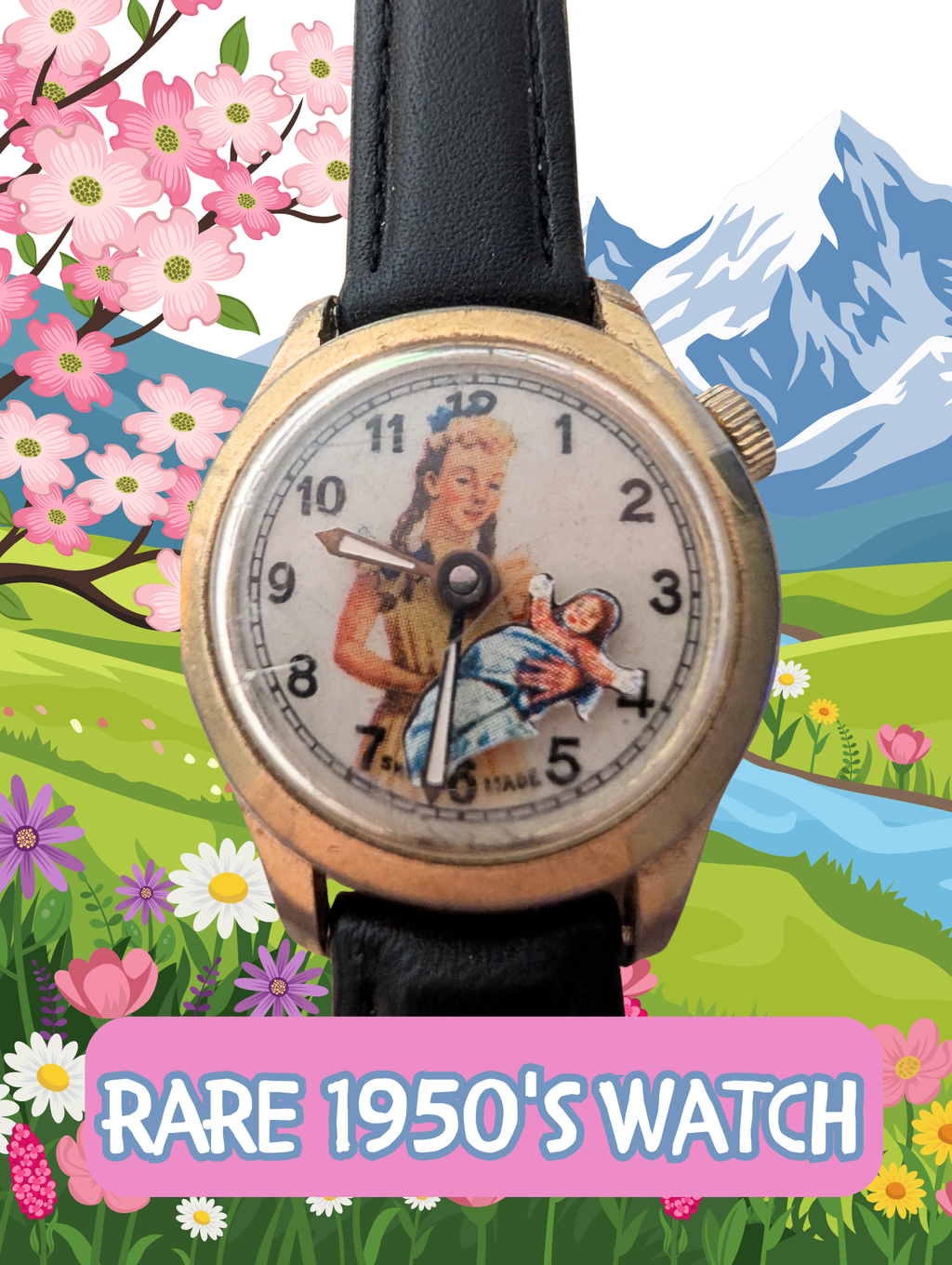 1950s U.S. Time Girl Rocking Baby Watch