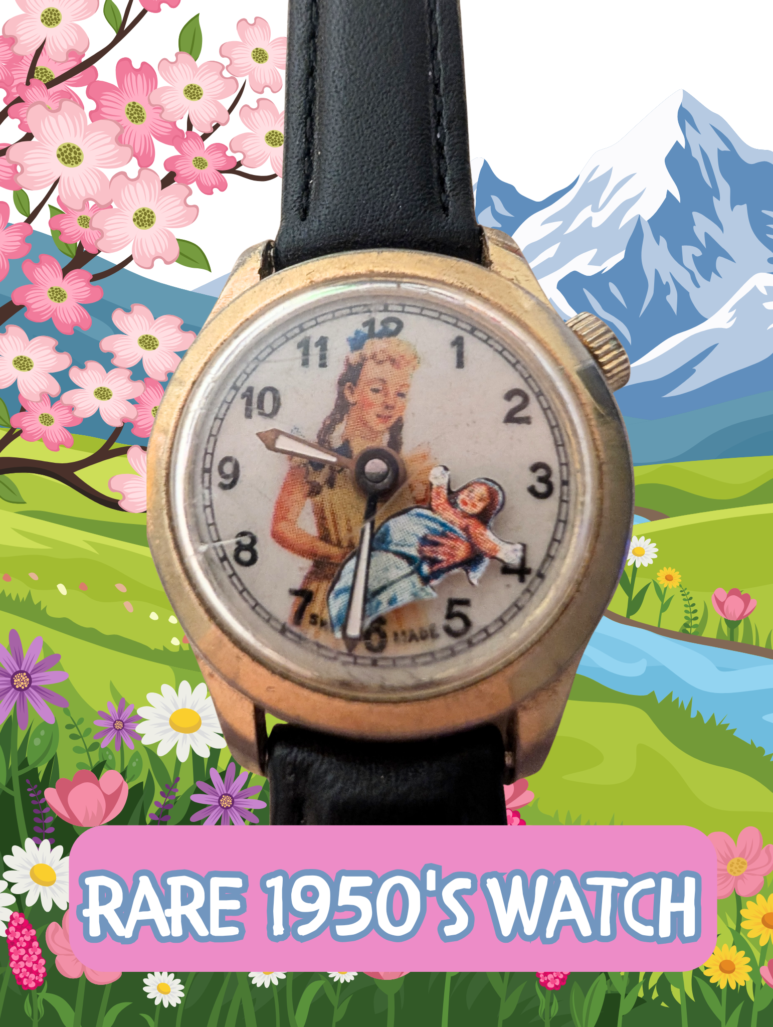 1950s U.S. Time Girl Rocking Baby Watch