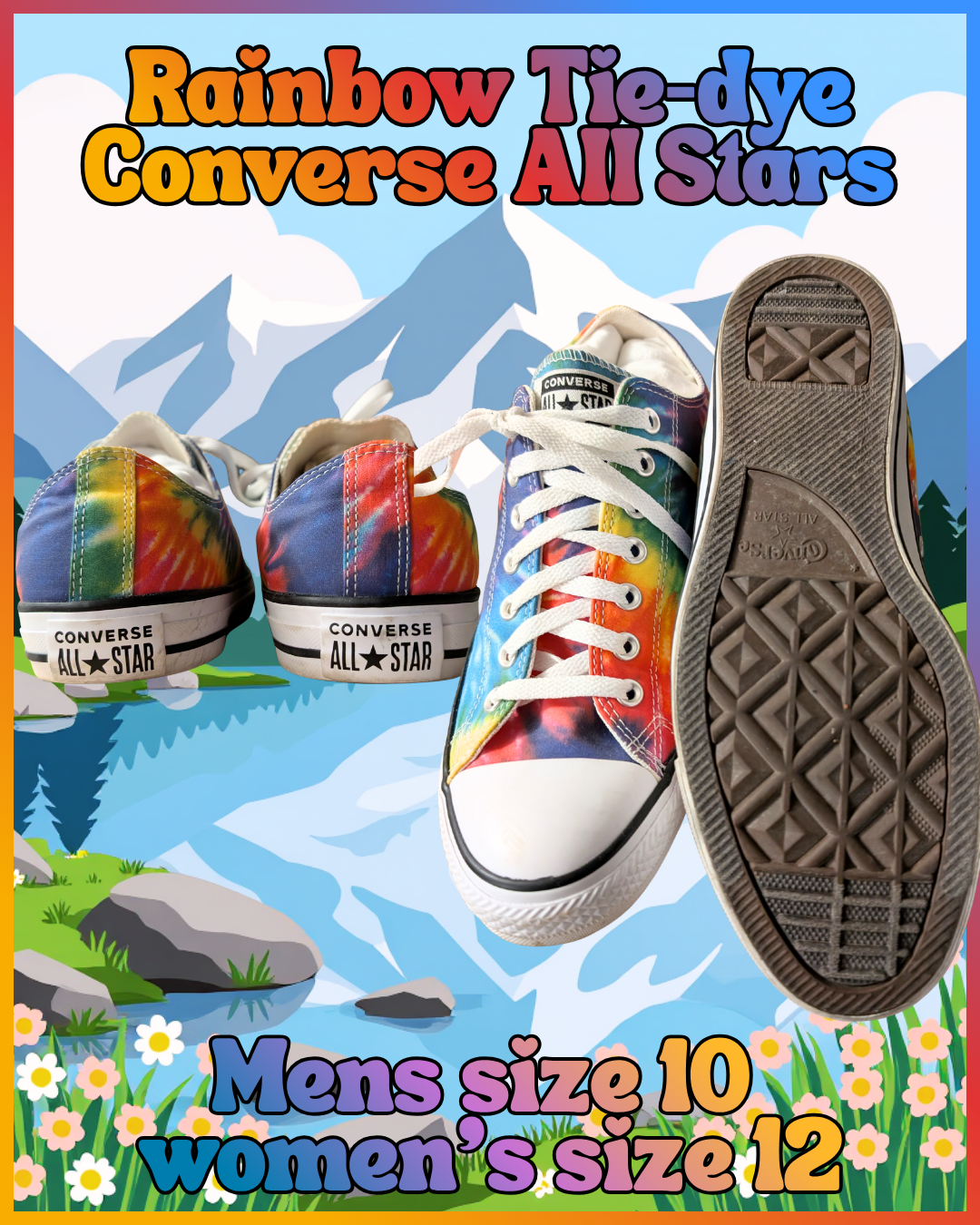 Rainbow tie‑dye Converse All Star low‑top sneakers – men’s 10 women’s 12