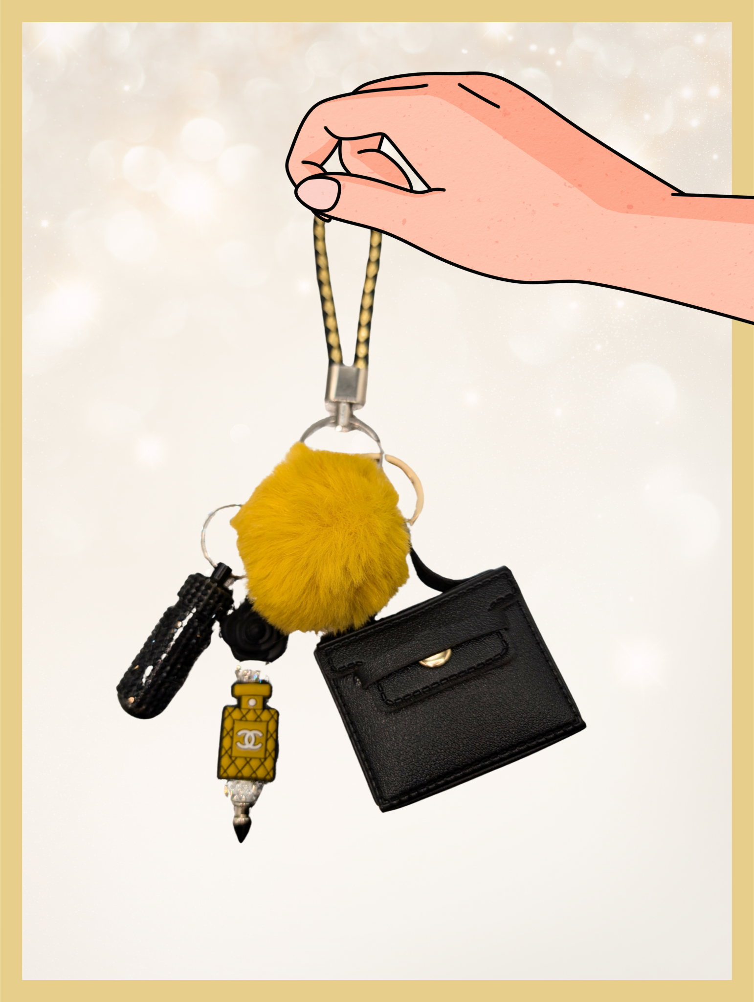 Luxe Charm Keychain – Black and Gold Edition