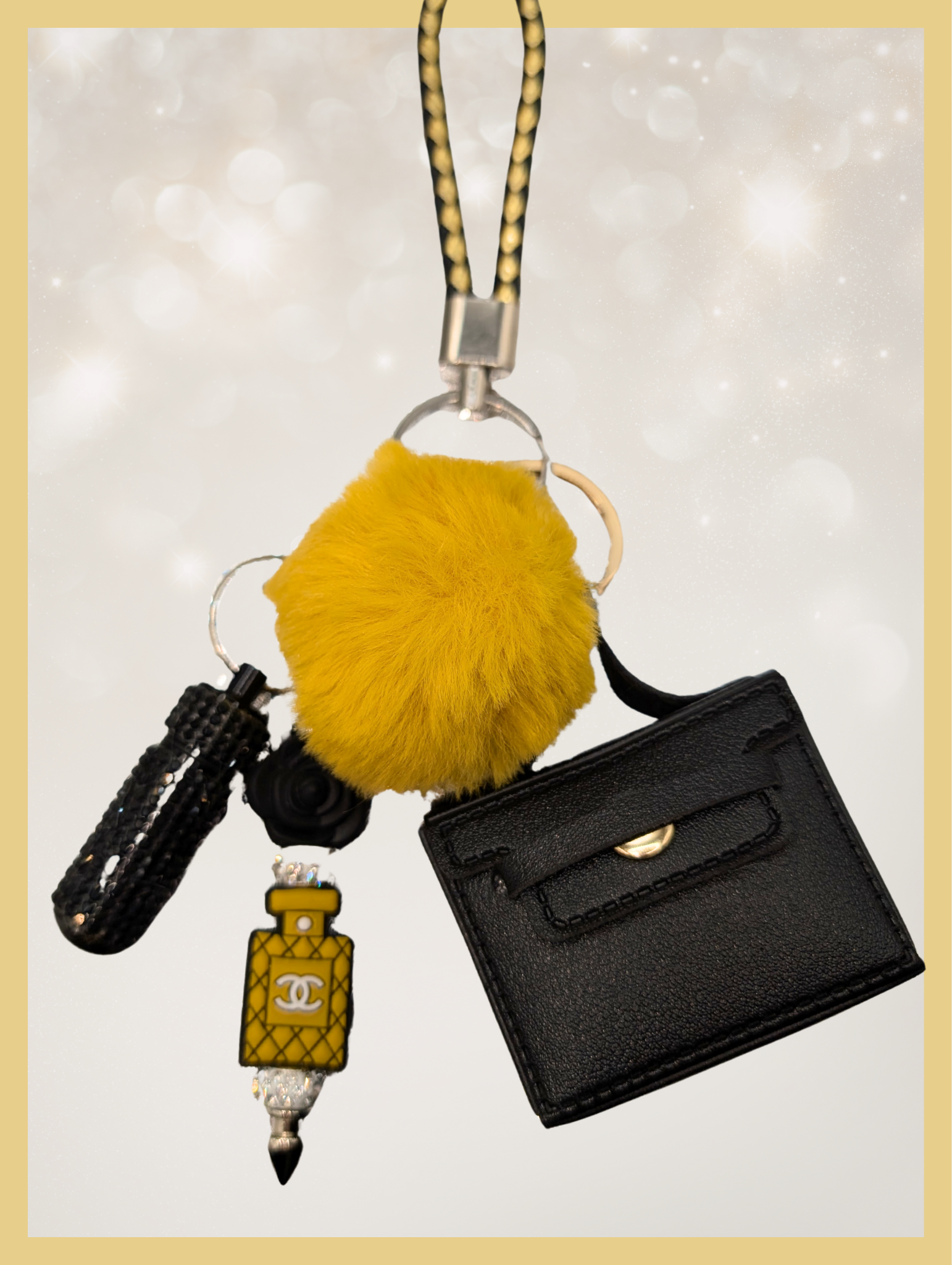 Luxe Charm Keychain – Black and Gold Edition