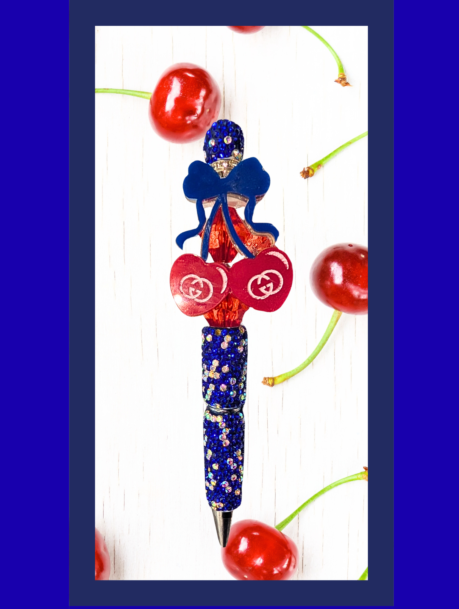 Designer Inspired Cherry Pop Pen – Blue and Red Sparkle Edition