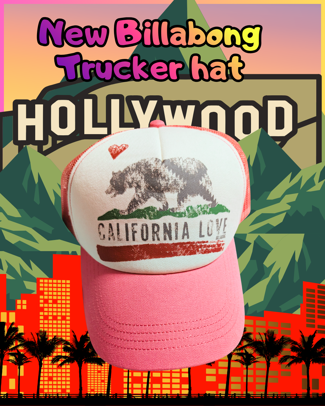 New Billabong Pink Trucker Hat