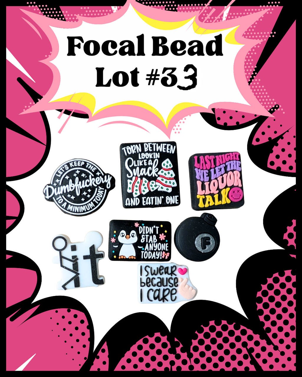 Funny Phrases Focal Bead Lot #33