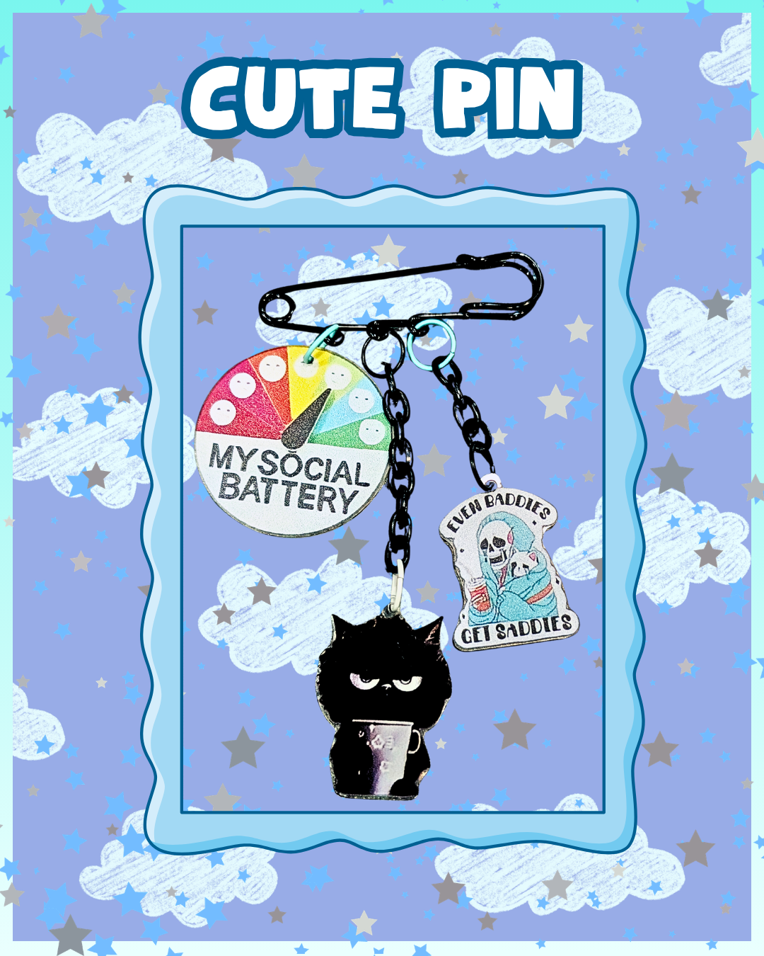 Cute Introvert Cat Pin – My Social Battery Edition