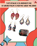 Vintage Cloisonné Earrings & Scarf Slide Set