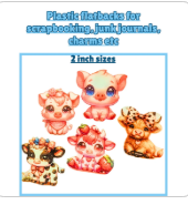 Kawaii Strawberry Animal Plastic Flatbacks for Scrapbooking Junk Journals Charms 2 inch