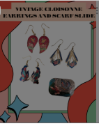 Vintage Cloisonné Earrings & Scarf Slide Set